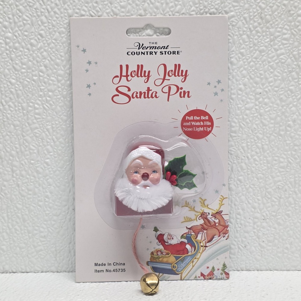 Vintage Christmas Light Up Nose Santa Claus Holly Brooch Pin Works!
